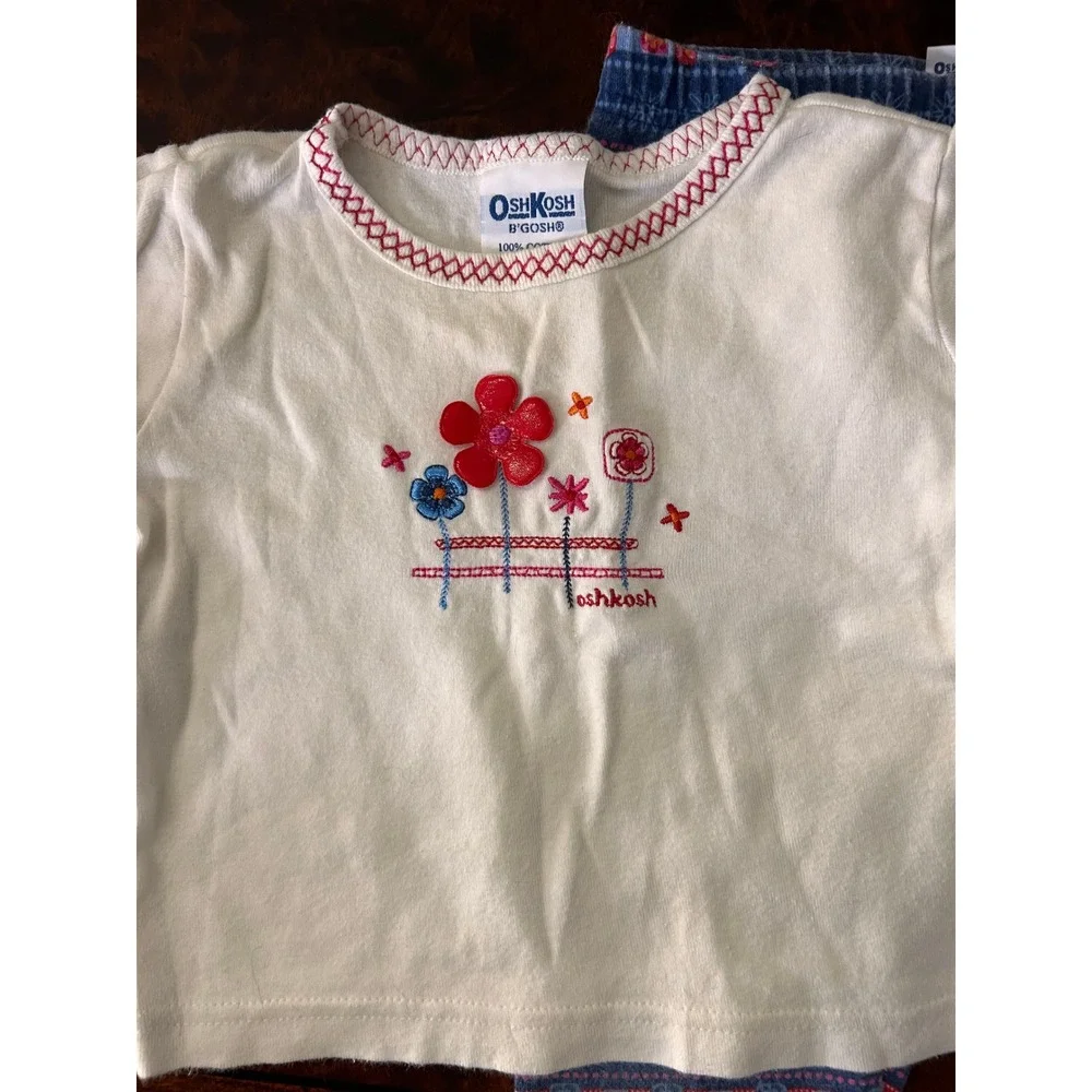 OshKosh Bgosh Girls 24 Months Floral Embroidered Top and Printed Leggings VTG